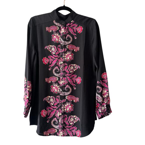 Chicos 8 Floral Notch Neck Paisley Tunic Button Down Long Sleeve Top NWT Mature - Picture 3 of 12